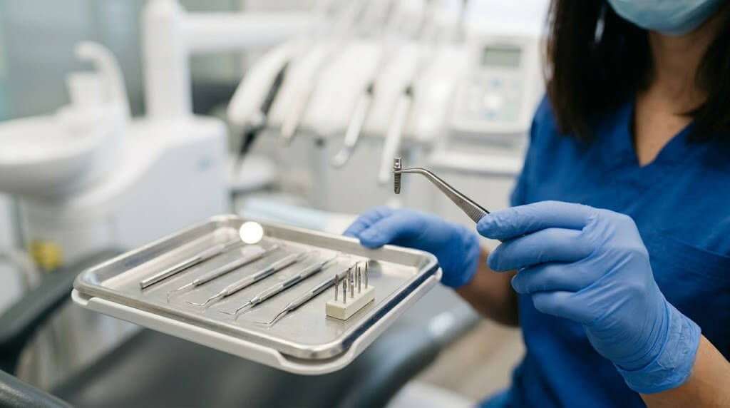 Имплант в руках у стоматолога
