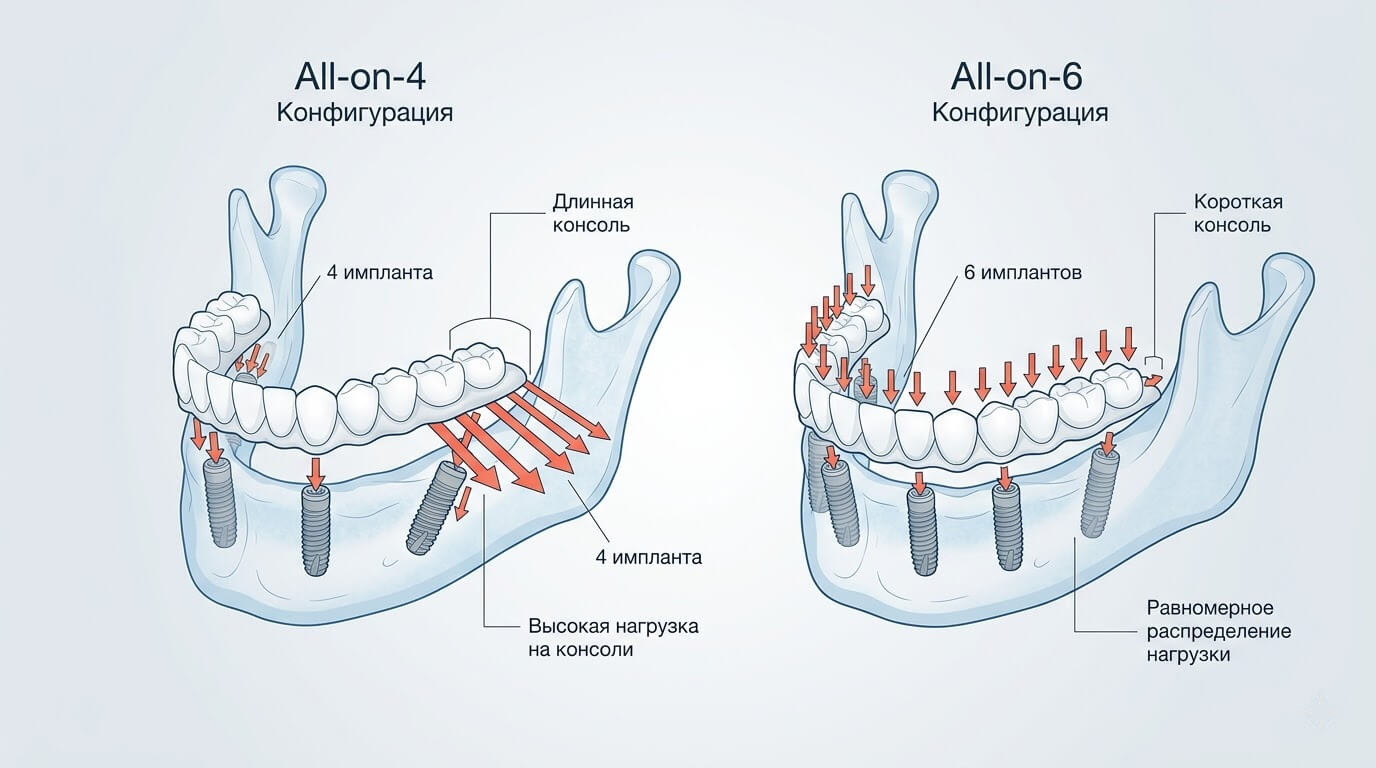Отличия имплантации все-на-4 от все-на-6